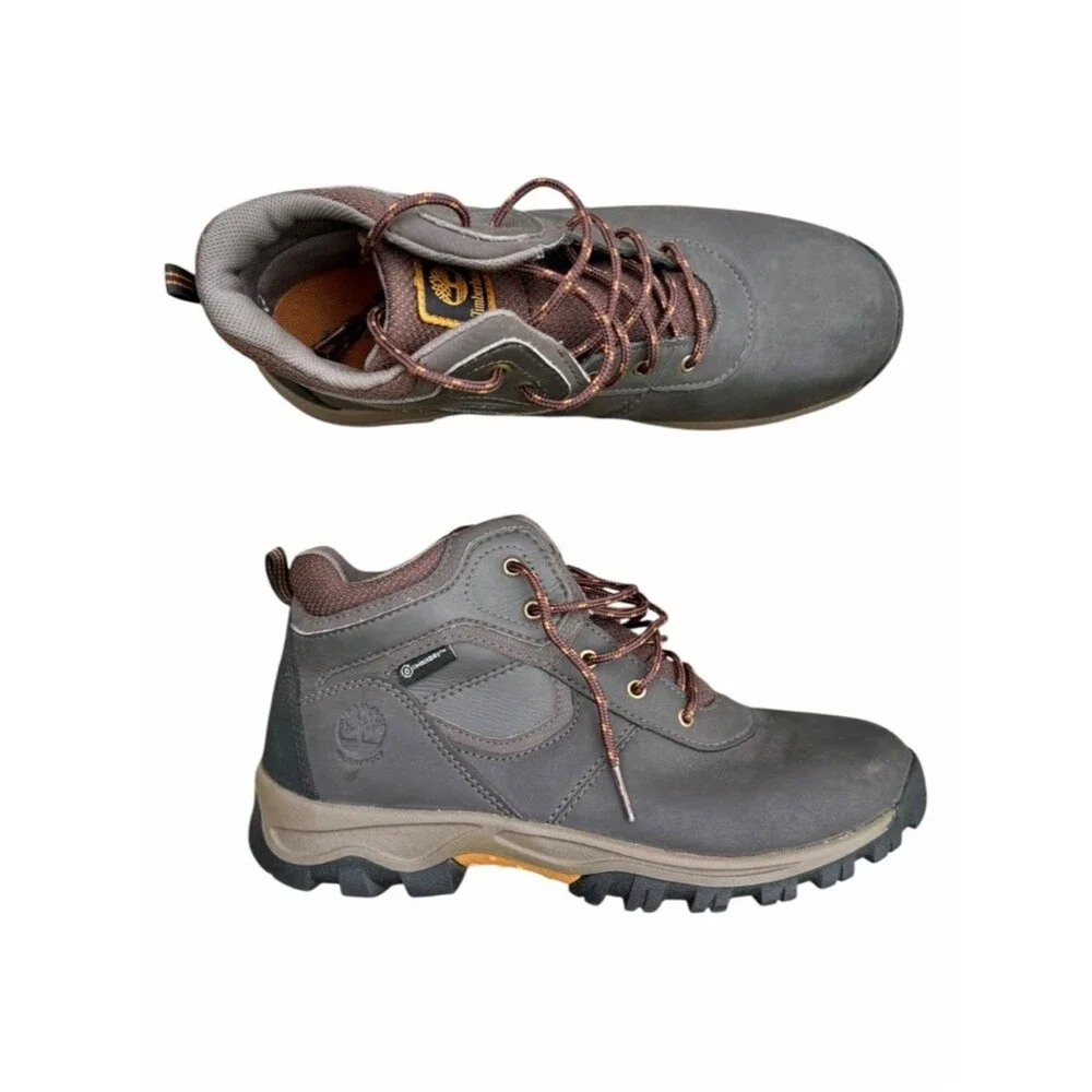 Timberland Mt. Maddsen Waterproof Hiking Boots Gray Brown Leather Boys 6.5 Trail